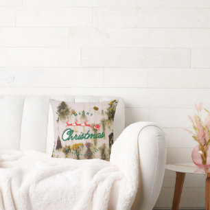 Coussin de jet coloré Joyeux Noël Cerf