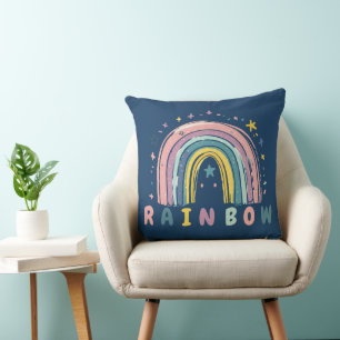 Coussin de jet Cute Pastel Rainbow & Stars pour la