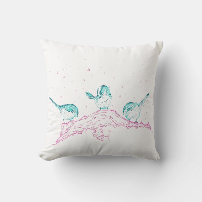 Coussin de jet d'art d'oiseaux d'hiver - dos de (Recto)