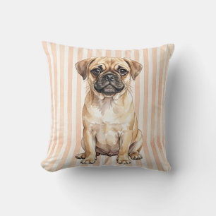 Coussin de jet de chien Puggle à l'aquarelle