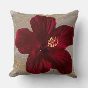 Coussin de jet de fleur d'Hibiscus Rouge Élégant