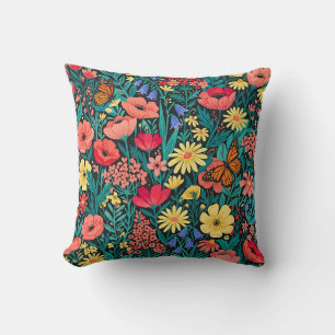 Coussin de jet de fleurs sauvages botaniques abstr