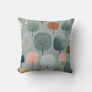 Coussin de jet de forêt pastel scandinave avec arb