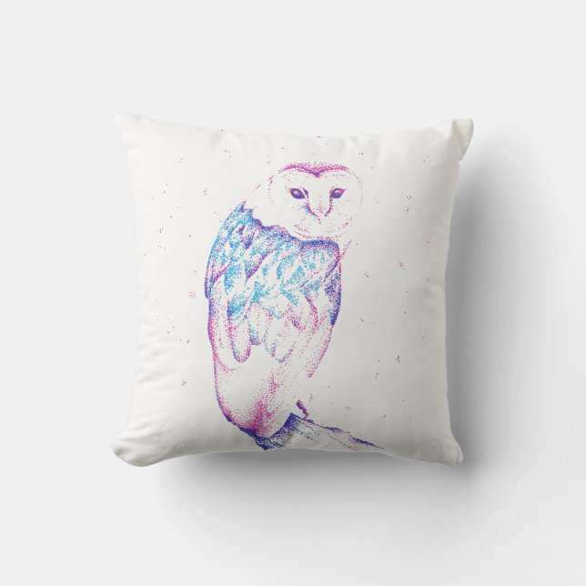 Coussin de jet de hibou de grange dans le rose et (Recto)