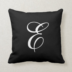 Coussin de jet de monogramme élégant noir et blanc