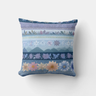 Coussin de jet de paysage à rayures florales scand