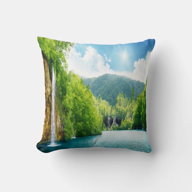 Coussin de jet de paysage de cascade (Recto)