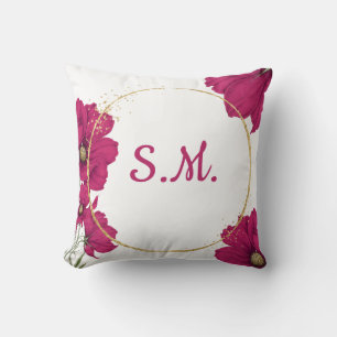 Coussin de jet élégant à fleurs roses et cercle do