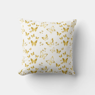 Coussin de jet élégant à motif papillon en or