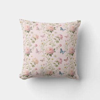Coussin de jet élégant floral et papillon