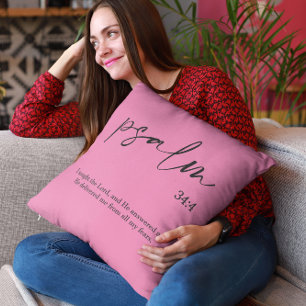 Coussin de jet élégant rose avec verset biblique