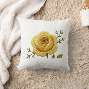 Coussin de jet en broderie fausse rose jaune éléga