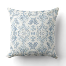 Coussin de jet en damas bleu côtier - Maison de pl