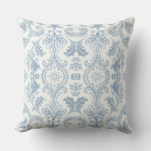 Coussin de jet en damas bleu côtier - Maison de pl
