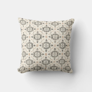 Coussin de jet en damas français Charbon & Blush