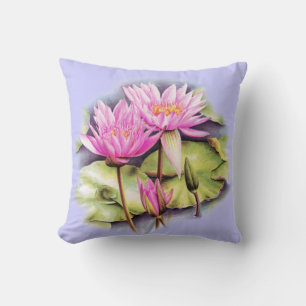 Coussin de jet fin botanique à motif nénuphar