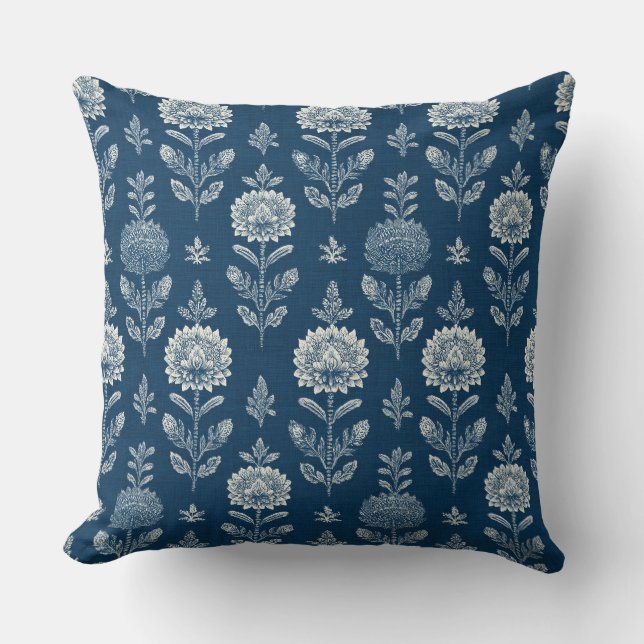 Coussin de jet Floral Boho Bleu (Recto)