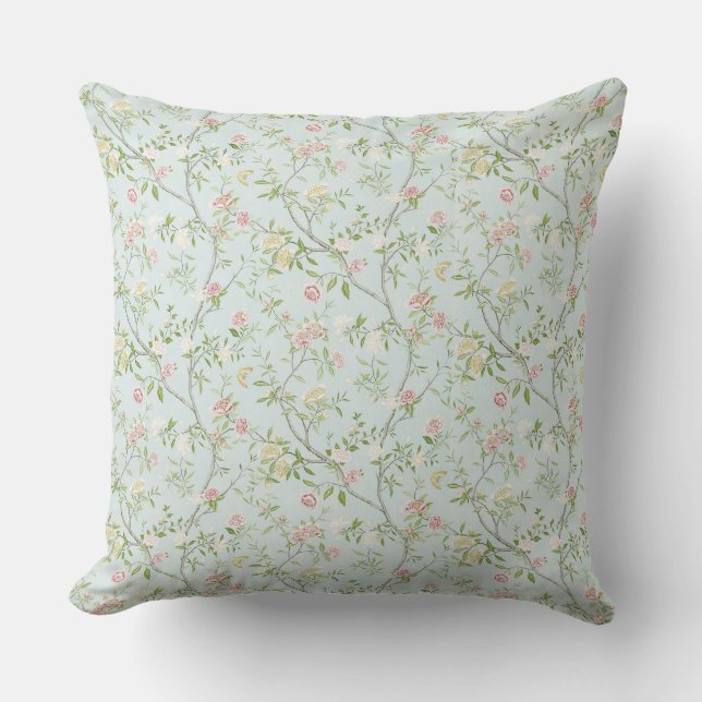 Coussin de jet floral doux avec fond vert menthe (Recto)