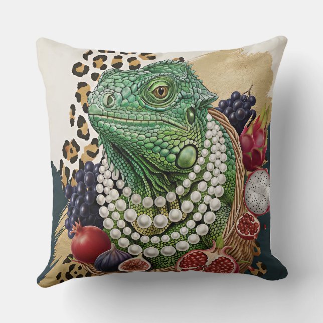Coussin de jet Iguane Éclectique avec Perles, Chic (Verso)
