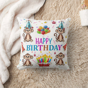 Coussin de jet, Joyeux Anniversaire Singe Cupcake