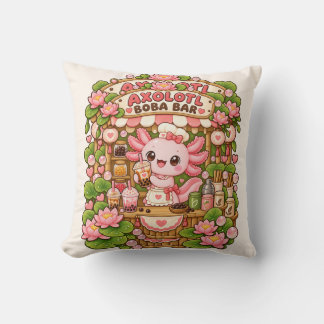 Coussin de jet Kawaii Axolotl Boba Bar Pink Lotus