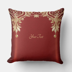 Coussin de jet moderne floral rouge or