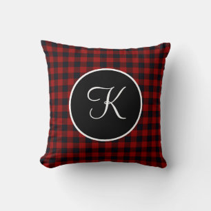 Coussin de jet Monogramme rouge et noir à carreaux