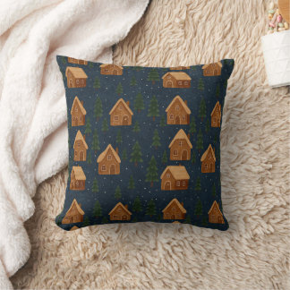 Coussin de jet motif de village d'hiver cosy
