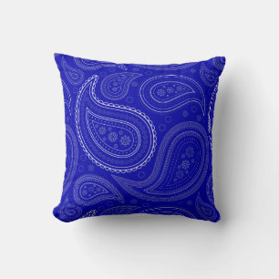 Coussin de jet Paisley blanc sur fond bleu de roi