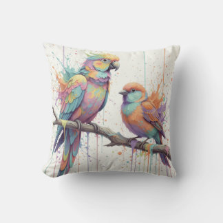 Coussin de jet pastel oiseaux