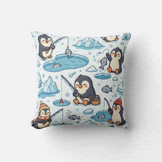 Coussin de jet pingouin pêche – Motif mignon arcti