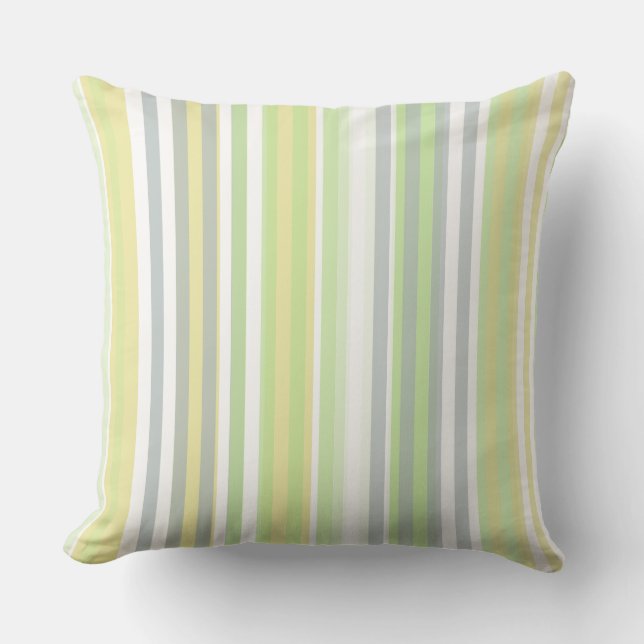 Coussin de jet rayé classique céleri, citron, gris (Recto)