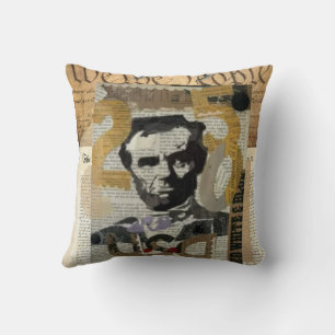 Coussin de jet vintage Abraham Lincoln en collage 