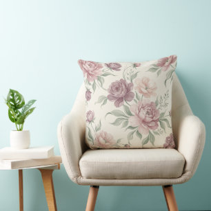 Coussin de jet vintage rose poussiéreux et floral