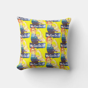 Coussin de jeté à motif délavé 'We Can Do It'