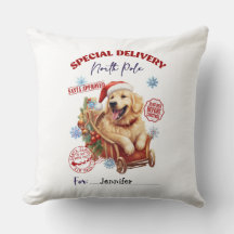 Coussin de jeté de Noël Retriever doré mignon