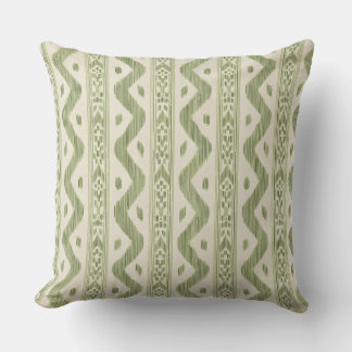 Coussin de jeté en ikat vert et crème, rayure tiss