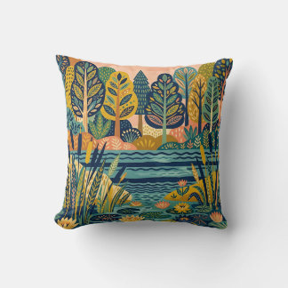 Coussin de jetée de forêt au bord du lac