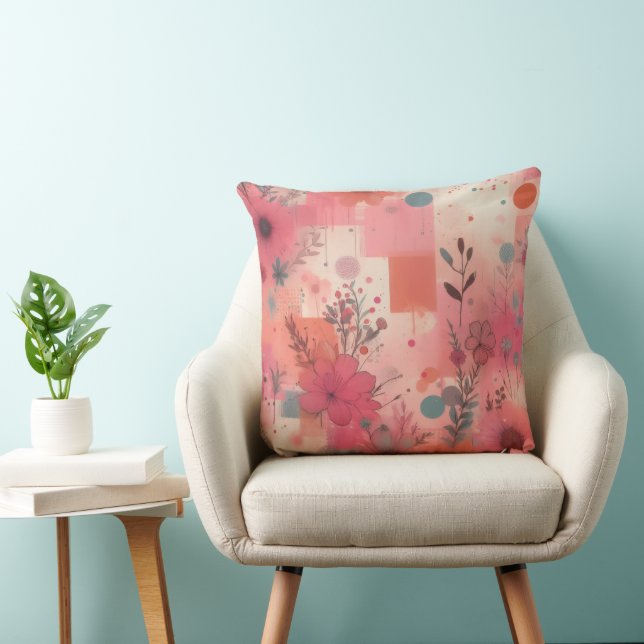 Coussin de jetée en collage Blushing Bloom (Chaise)