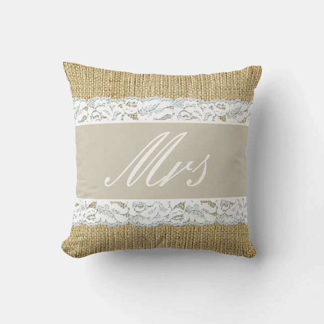 Coussin de jeune mariée de toile de jute de Faux (Recto)