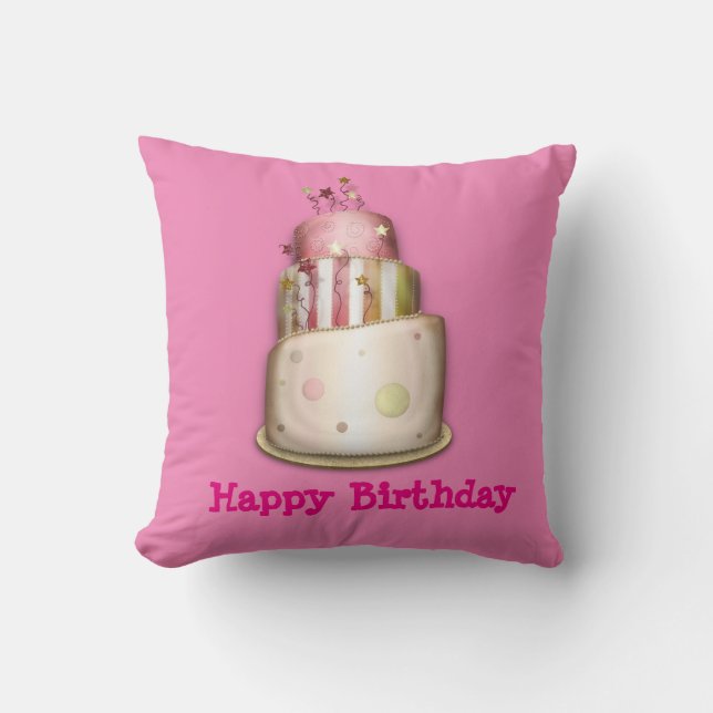 Coussin de "joyeux anniversaire" de rose avec le (Recto)