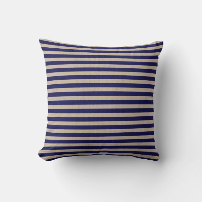 Coussin de la bande bleue Burlap et Navy (Recto)
