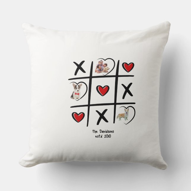 Coussin de la famille Tic-Tac-Toe avec photos (Recto)
