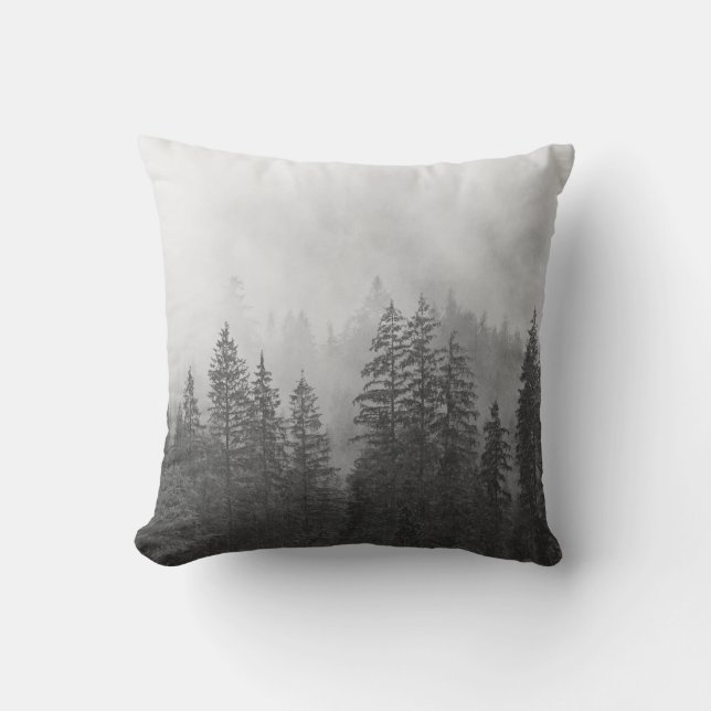 Coussin De La Forêt De Pins Noir Et Blanc (Recto)