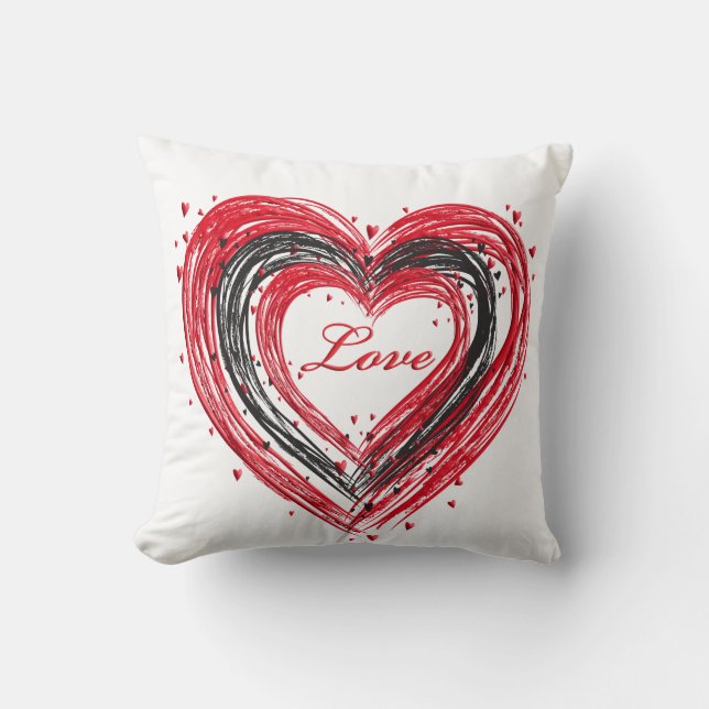 Coussin de la Saint-Valentin rouge, noir et blanc (Recto)