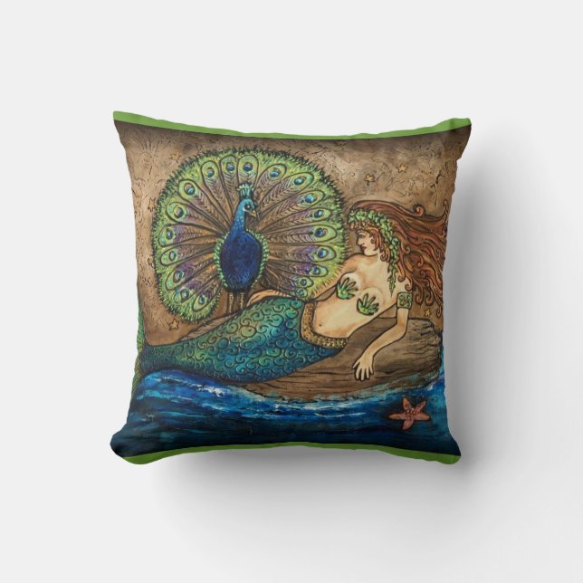 Coussin de lancer de sirène et de paon (Recto)