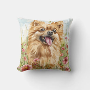Coussin de Lancer Pomeranian – Aquarelle