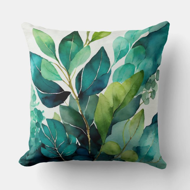 Coussin de lancer vert sarcelle botanique  (Recto)