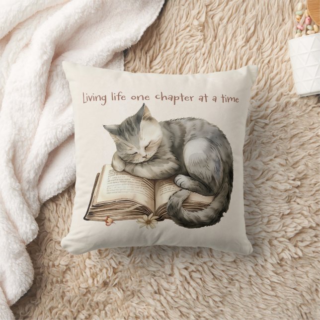 Coussin de lecture confortable avec chaton dormant (Couverture)