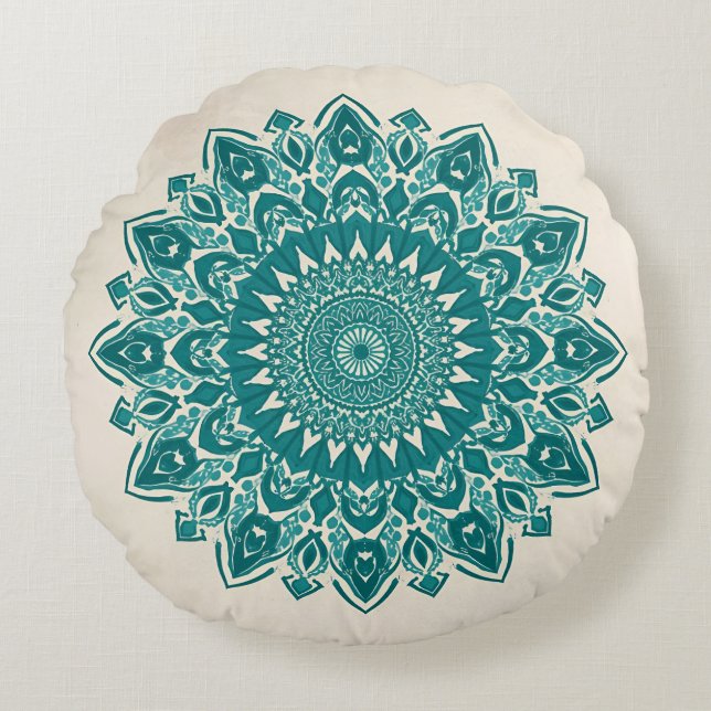 Coussin de mandala arabesque - Accent géométrique  (Devant)
